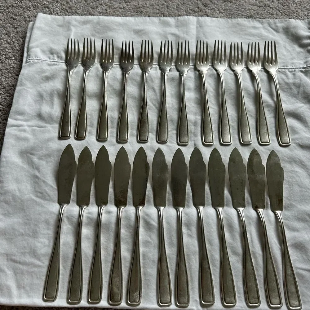 AWS Wellner 24 Piece Fish Knife & Fork Set  Silver Plated Vintage Circa 1930's